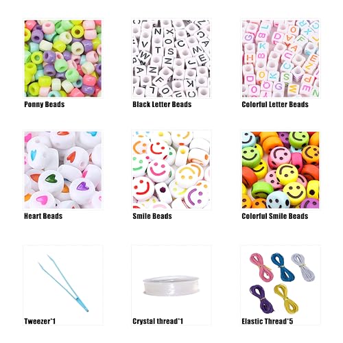 LIS HEGENSA DIY Crafts Gifts for Girls Beading Kits, 1000PCS Pony Beads Bracelet Making Kits with Decorative Beads and Charms, Craft Supplies for Children, Adults, Girls