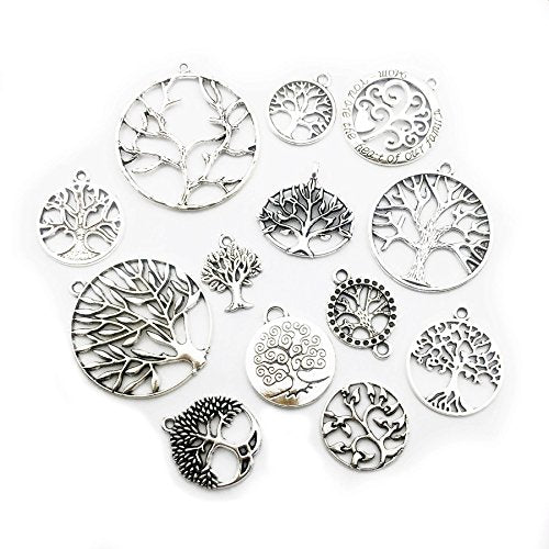 100g Craft Supplies Mixed Tree of Life Pendants Beads Charms Pendants for Crafting, Jewelry Findings Making Accessory for DIY Necklace Bracelet (M075)