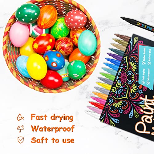 YUNISS 18 Colors Acrylic Paint Pens, Paint Markers for Rock Painting Wood Canvas Fabric Glass Ceramic Easter Eggs Pumpkin (0.7mm)