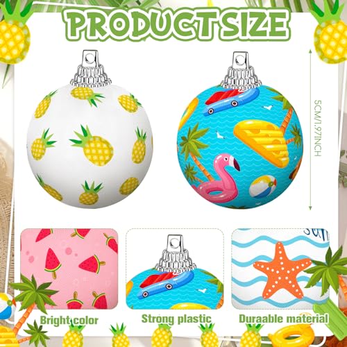 16 Pcs Summer Hanging Ornaments Hanging Hawaiian Style Ball Decoration Ice Cream Orange Juice Flamingo Sea Seahorse Style Ball for Summer Holiday Party Tree Decor(Beach)