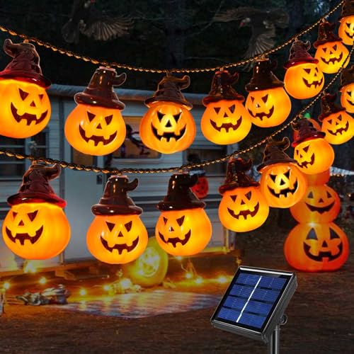 Upgraded Solar Pumpkin Lights for Halloween Decorations Outside, Newest Spooky Pumpkin Lights String for Outdoor Halloween Yard Decoration,Porch Decor,Halloween Camper Party Door Window Tree Decor