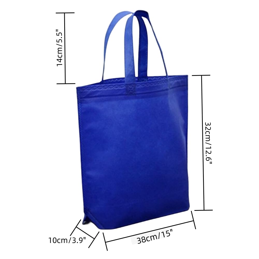 10PCS Reusable Tote Bags Travel To-Go Kicthen Dining Food Non-woven Fabric Shopping Grocery Bags with Handles (Blue)