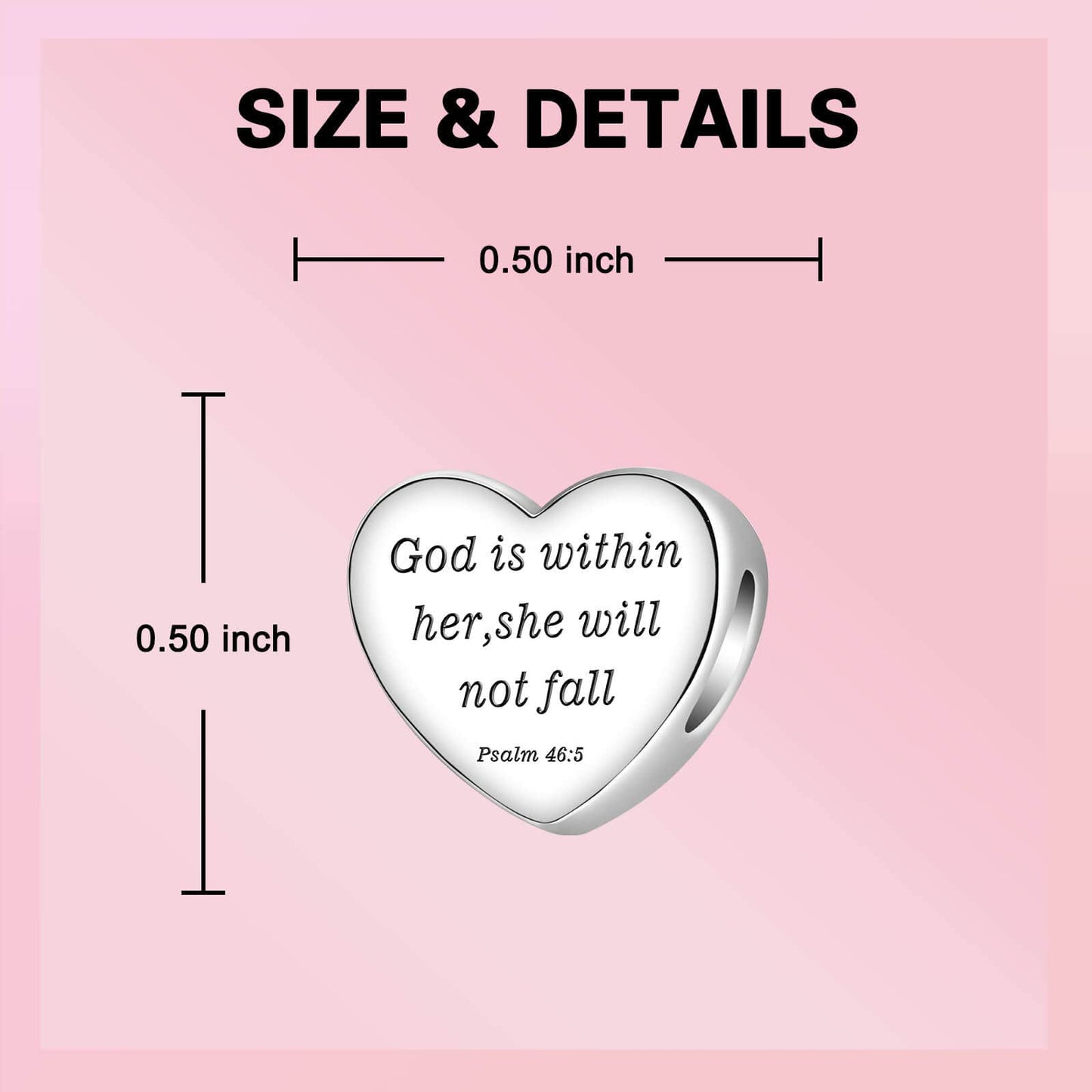 LUXILLA "God is within her, she will not fall Psalm 46:5" Charm Silver Charms 925 Sterling Silver fits Bracelets Necklace Pendant Bead Charms Jewelry Gift