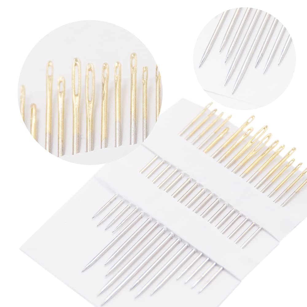 4 Pieces Embroidery Hoop Ring Plastic Cross Stitch Hoops Set Imitated Wood Display Frame Circle and Oval Embroidery Kits for Art Craft Sewing and Hanging,With 16pcs Gold Eye Sewing Needles