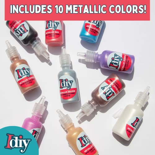 Fabric Paints Set of 10 Metallic Colors (1oz bottles) Bright 3D Fabric T Shirt Clothing Soft Paint, Non-Toxic Water-Based, Washable, Permanent, Classroom, Kids Birthday Party Art Craft, Holiday Craft