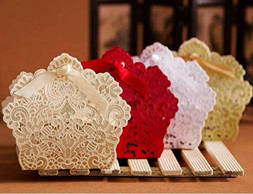 ponatia 50 PCS Laser Cut With Ribbon Wedding Party Favor Box, Wedding Gift Box, Chocolate Candy and Gift Boxes Paper bags for packaging(Gold)