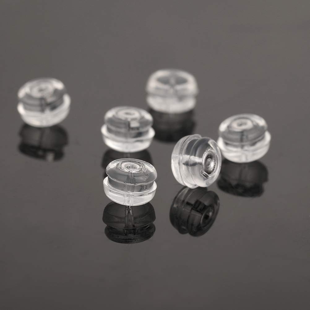 Silicone Earring Backs Replacement | Comfortable Rubber Earring Backings for Stud | Plastic Soft Flat Earing Backs Secure Hypoallergenic Safety Locking (2 Pair 14K White Gold)