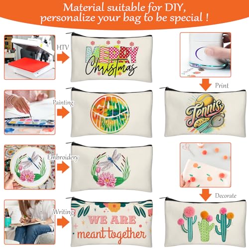 Legigo 10 Pack Blank DIY Craft Case Blank Makeup Bags- Beige Canvas Pencil Pouch Bulk Cosmetic Bag Multi-Purpose Travel Toiletry Zipper Bags (8.3 × 5 Inch)