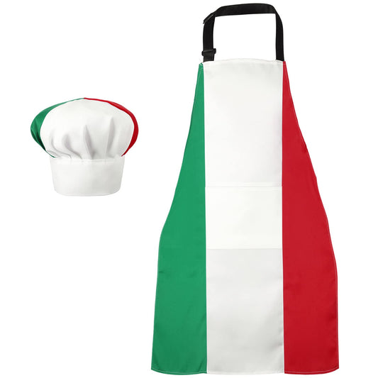 Chef Hat and Apron Italian flag Patriotic Fabric Adjustable Baking with pocket italy cooking baking Apron for Women Men