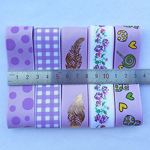 Libiline 17yards Assorted Purple Satin Organza Grosgrain Ribbon Craft DIY Packing Hair Bow Accessory (Purple)