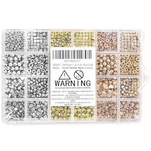 ARTDOT 1740 Pieces Gold Beads for Friendship Bracelets Making Kit, 8 Shapes Organized Jewelry Making Supplies Spacer Beads Set with Rhinestones Crafts Gifts for Teen Girls Ages 6 7 8 9 10 11 12