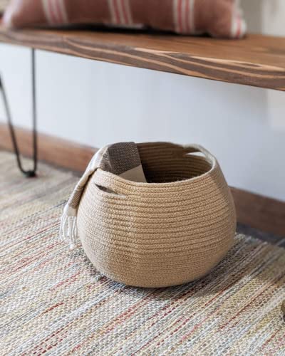 Goodpick Cute Round Basket - Cotton Rope Jute Baskets in Living Room Woven Towel Basket Bedroom Storage Bakset for Children Corner Plant Basket Indoor, Jute, 10" D x 8.3" H