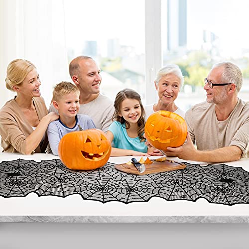 Halloween Table Runner, Black Lace Spider Web Table Runners for Halloween Table Decor, Creepy Table Cloth for Halloween Party Dinner Table Decoration 18 x 72Inch