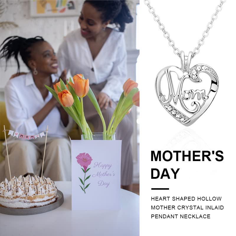 Mom Christmas Gifts Necklace - Mother Heart Pendant Necklace Mothers Day Necklace for Women from Daughter Son White