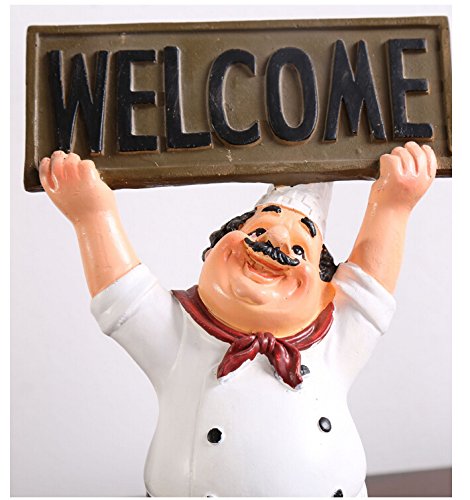 KiaoTime 15016C Italian Chef Figurines Kitchen Decor with Welcome Sign Board Plaque Home Kitchen Restaurant Decor 8"