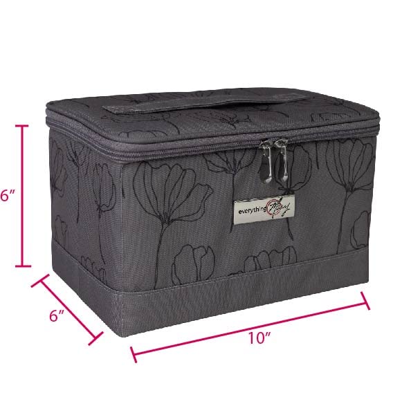 Everything Mary Collapsible Sewing Kit Organizer Box, Grey Floral - Supplies Storage Basket for Supplies and Accessories - Organization for Thread, Needles, Notions & Scissors
