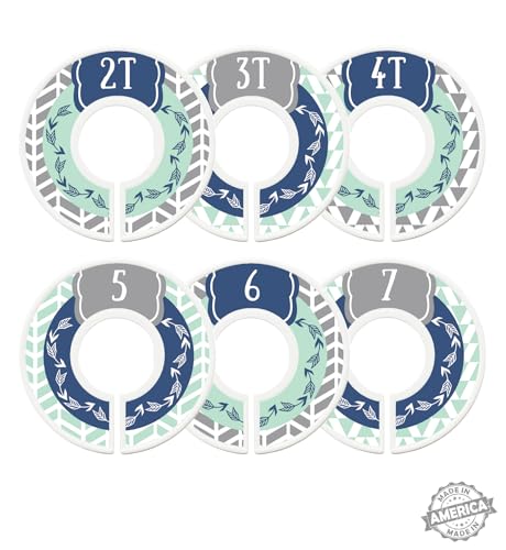 Modish Labels Toddler Child Closet Dividers, Closet Organizers, Toddler Size Dividers, Young Child Size Dividers, Boy, Woodland, Arrow, Tribal, Navy Blue, Mint, Grey (Toddler/Child)