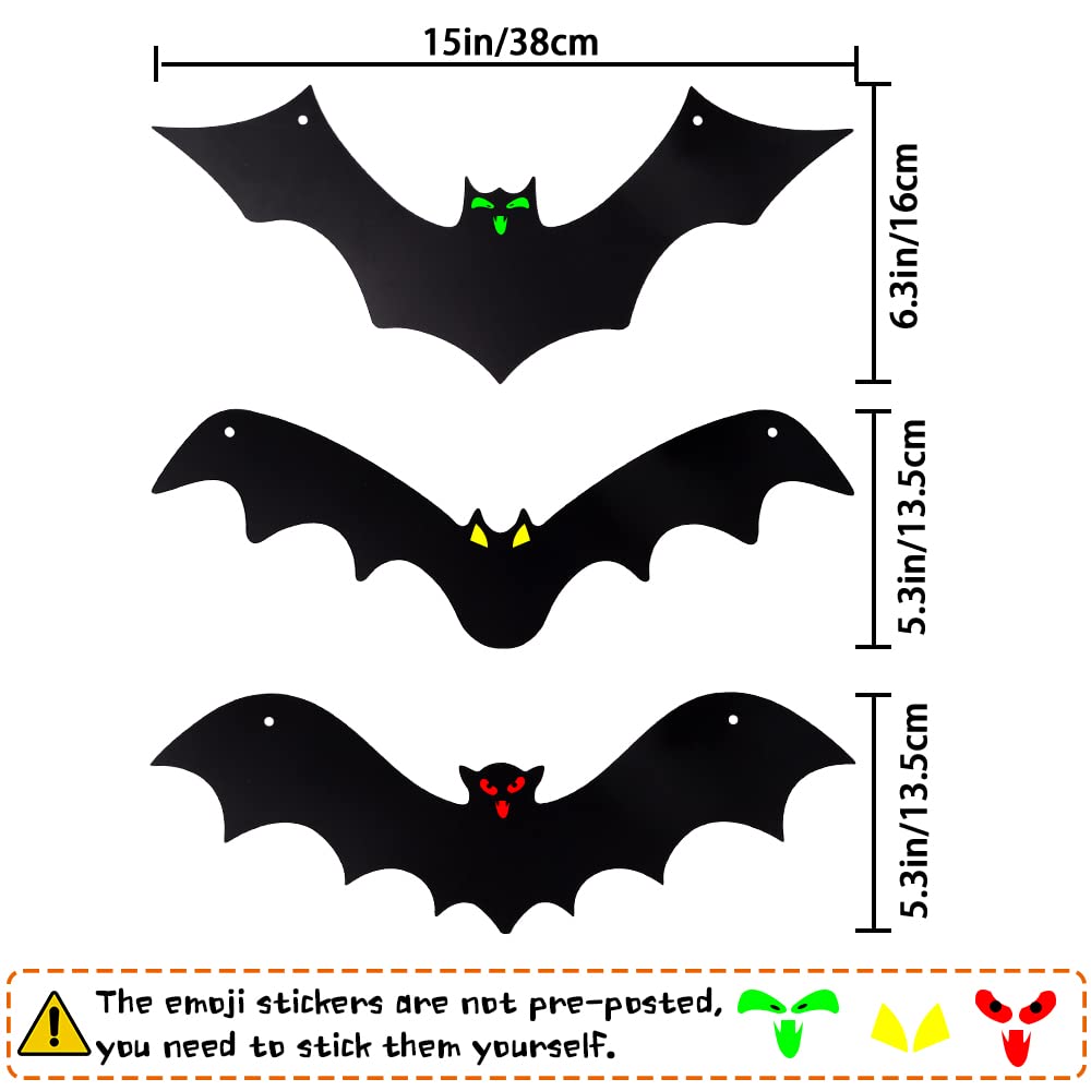 YUJUN Halloween Hanging Bats 12 Pieces 3D Realistic Scary Large Fake Black Hanging Flying Bat Spooky for Yard Sign Outdoor Indoor Lawn Decorations(3 Style)