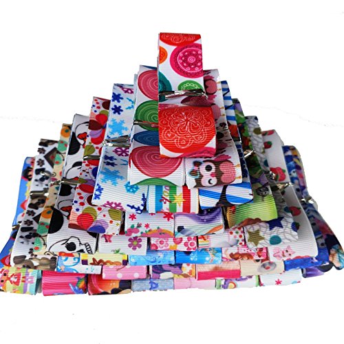 DIY 24yards 22mm(7/8'') Random Assorted Styles Cartoon Butterfly Owl Skull Flower Star Dot Grosgrain Ribbon Flower Bow Appliques Craft Packing Doll Decoration (24)