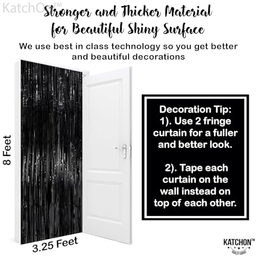 XtraLarge Black Backdrop Curtain - 3.2x8 Feet, Pack of 2 | Black Streamers for Black Birthday Decorations | Black Fringe, Black Curtain Backdrop | Halloween Backdrop for Halloween Decorations