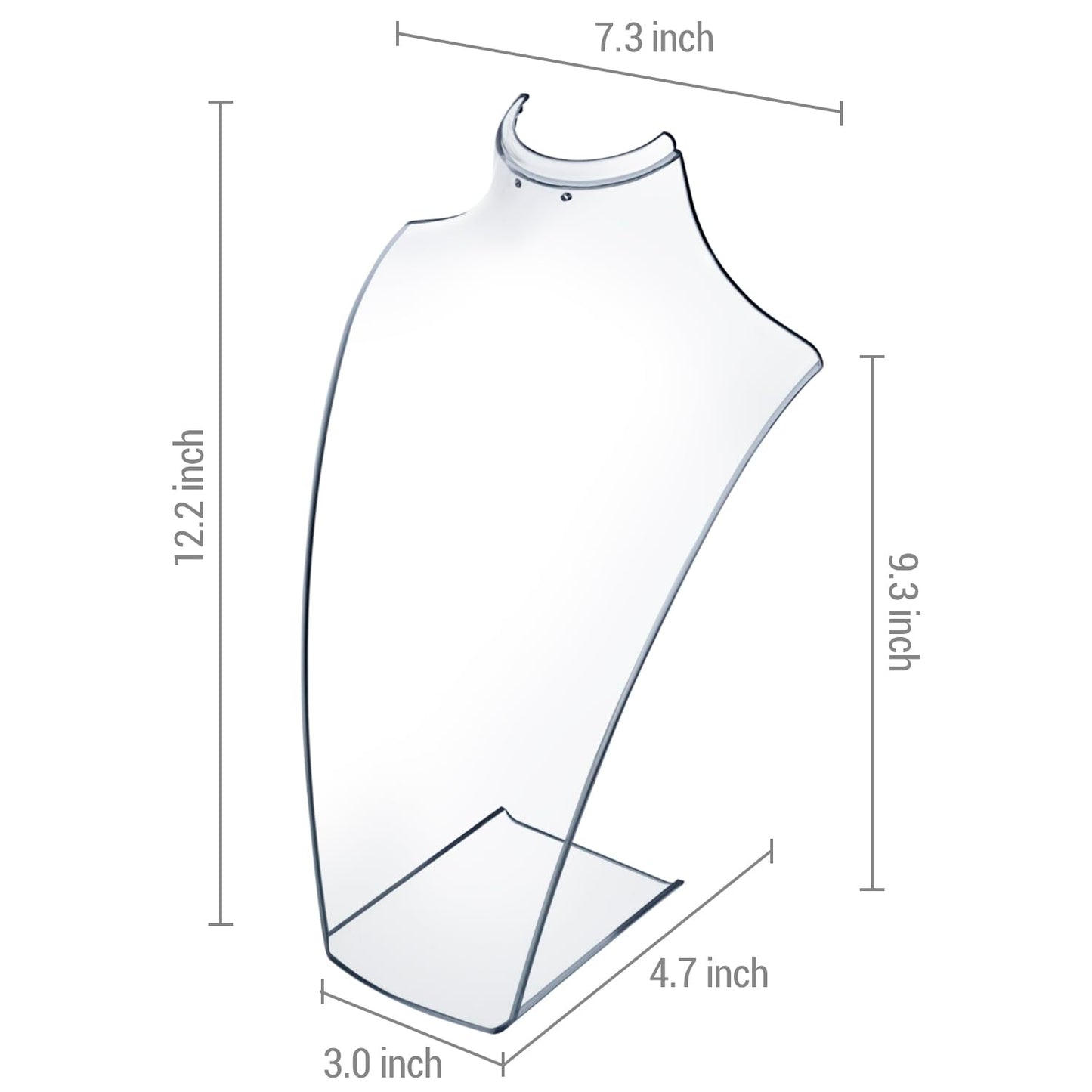 MyGift 12 Inch Clear Acrylic Necklace and Earring 3D Bust Jewelry Display Stand, Tabletop Neck Form Base Chain Holder for Home or Retail Showcase, Set of 2