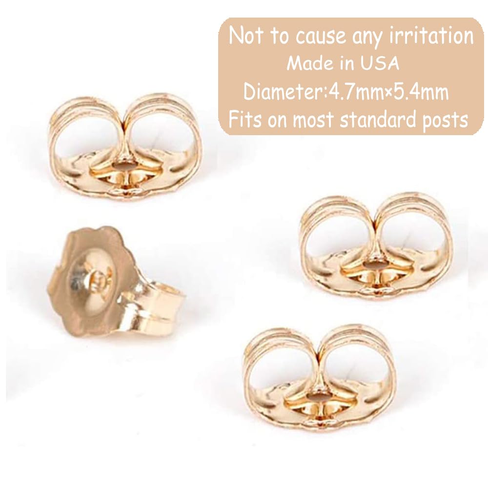 ERT 14K Gold Earring Backs - 6 Piece Replacement Yellow Gold Ear Locking for Stud Ear Rings 3 Pairs