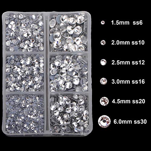 4000pcs Mixed Size Hot Fix Round Crystals Gems Glass Stones Hotfix Flat Back Rhinestones (Clear Crystal)