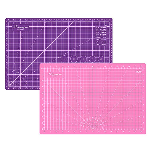 Headley Tools 18"x12" Thickened Self Healing Cutting Mat, A3 Rotary Cutting Sewing Mat for Crafts, Double Sided 5-Ply Table Cutting Board for Fabric Quilting Art Hobby Project, Pink/Purple