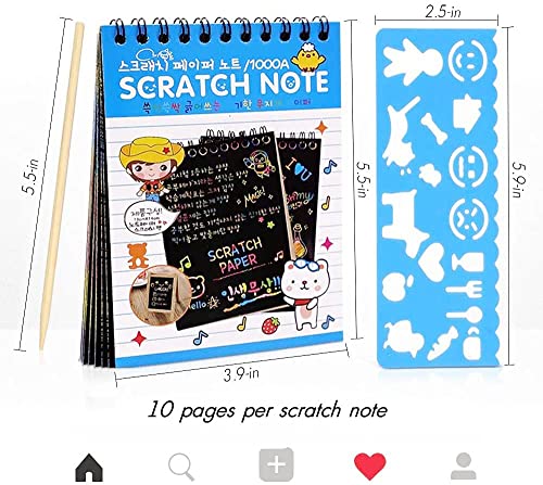 16 Pack Drawing Notebook Set, Scratch Art Paper Rainbow Mini Notes, Sketch Drawing Pad for Kids Party Favors（with 16 Wooden Stylus & 4 Drawing Stencils）