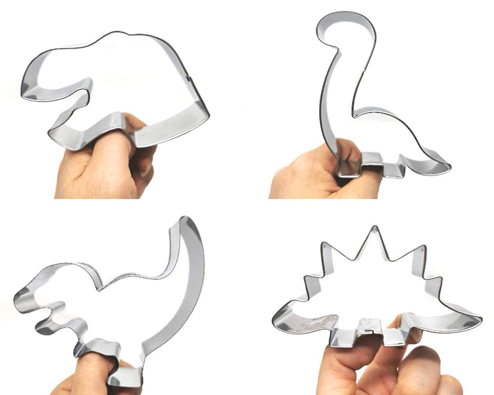 LUBTOSMN New Dinosaur Cookie Cutter Set-7 Piece-Dinosaur Footprint and Head, Tyrannosaurus(T-Rex), Brontosaurs, Spinosaurus, Triceratops, Pterodactyl, Baking Mold for Kids Dinosaur Birthday Party