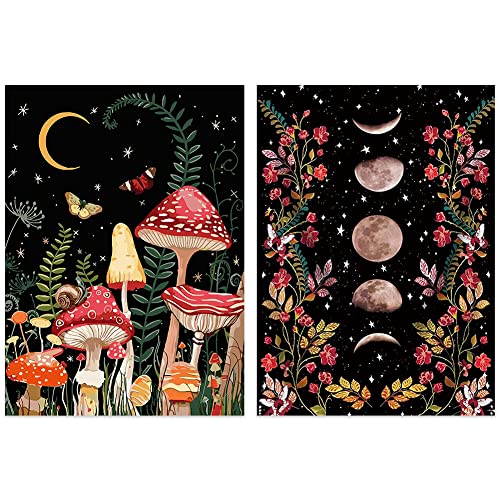 2-Piece Diamond Painting Kits for Adults and Kids，5D DIY Full Drill Round Art Gems Mushroom Forest Diamond Art Perfect for Home Wall Deco Diamond Dotz 12"x16"