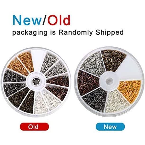 6 Color 600-1200Pcs Small Screw Pins, Threaded Silver Clasps and Hooks for Jewelry Making (600)