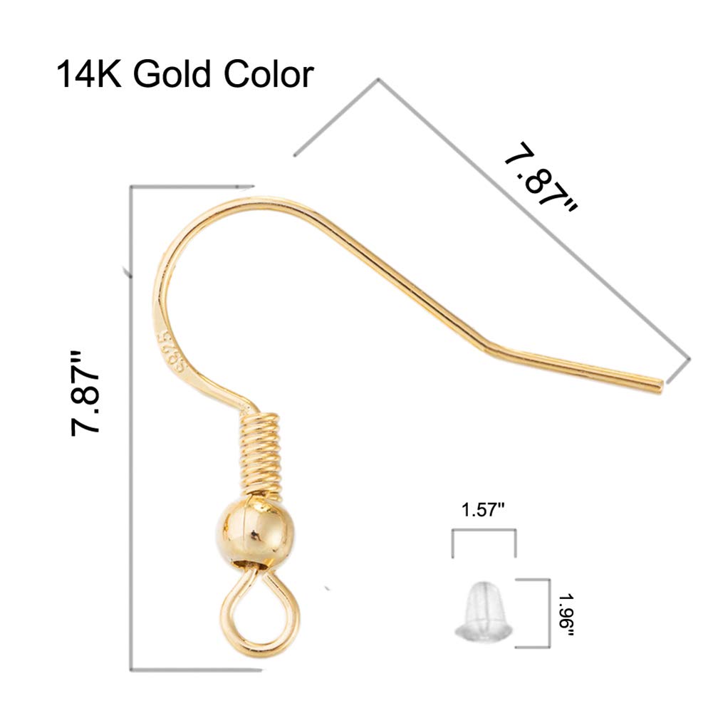 Earring Hooks for Jewelry Making - 120 pcs/60 Pairs Hypoallergenic 14K Gold Ear Wires Fish Hooks for Jewelry Making, Jewelry findings Parts with 120 pcs Rubber Earring Backs Stopper for DIY Earrings