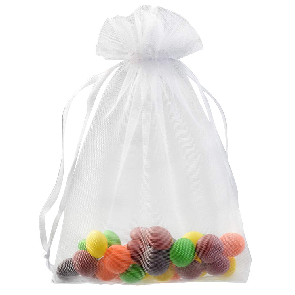 Tojwi 50pcs Organza Bags-Mix Color 3.54''x4.33''(9x11cm) Satin Drawstring Organza Pouch Wedding Party Favor Gift Bag Jewelry Watch Bags (White)