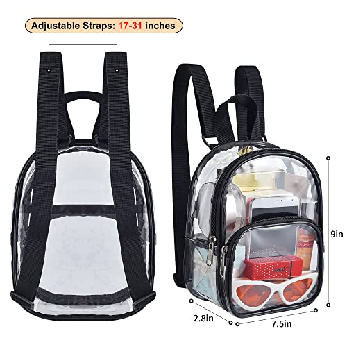 USPECLARE Clear Mini Backpack Stadium Approved, Size 7.5"x2.8"x9" for Girls, for Concert, Festival, Sport Events&Daily Use(Black)