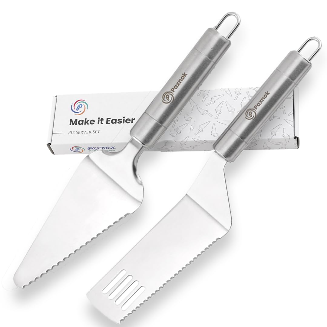 Pie Server Spatula and Cake Cutter Slicer, Stainless Steel Set - Kitchen Essentials for Cutting & Serving Desserts, Brownies, Lasagna (Silver, 10 inches)