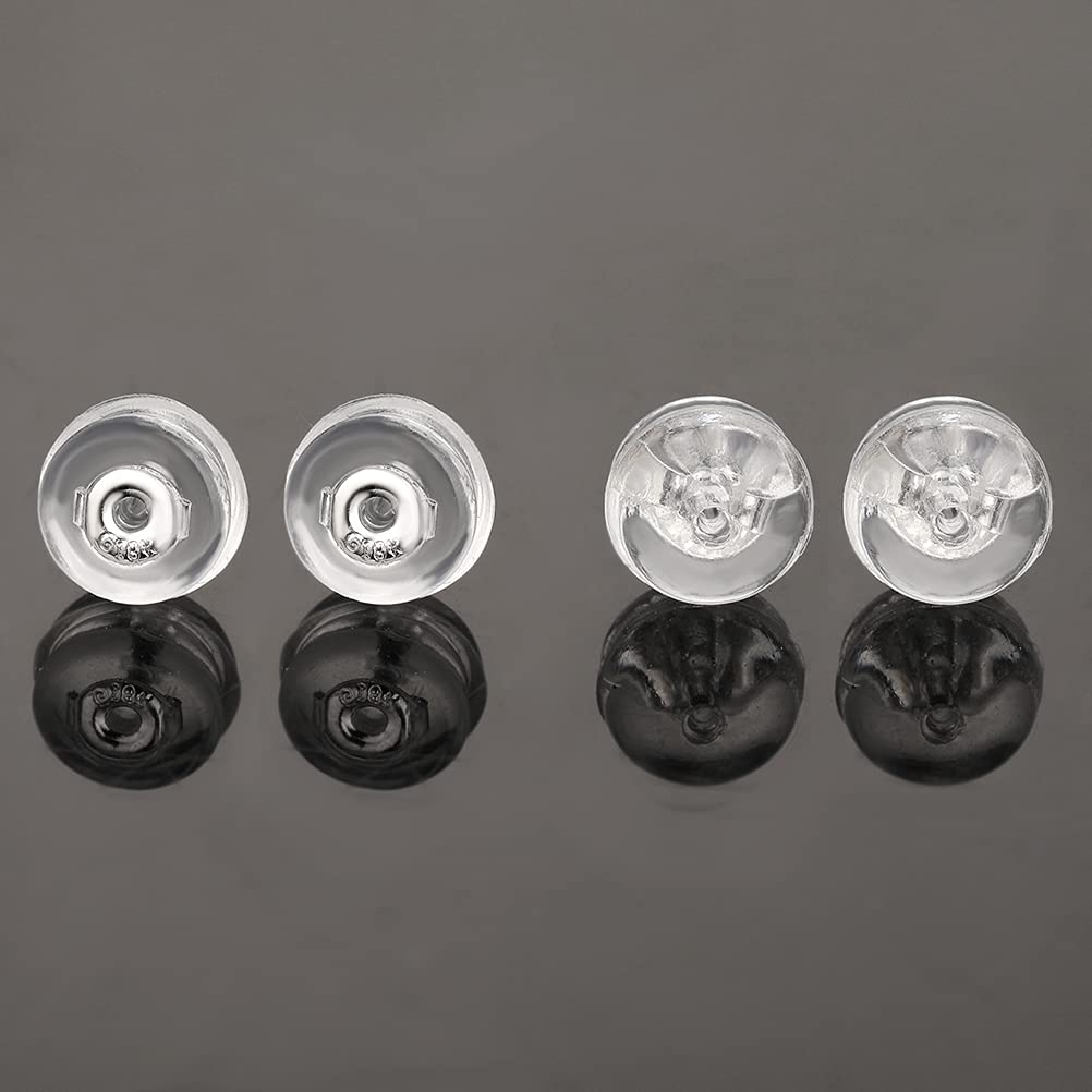 Silicone Earring Backs Replacement | Comfortable Rubber Earring Backings for Stud | Plastic Soft Flat Earing Backs Secure Hypoallergenic Safety Locking (2 Pair 14K White Gold)