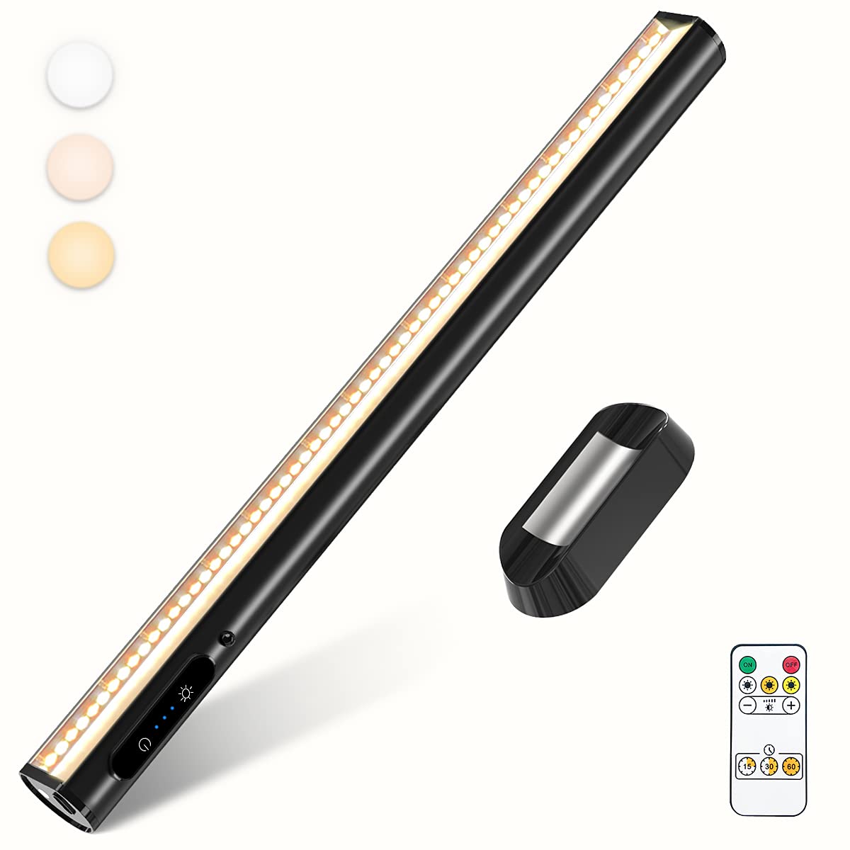 bravzurg Rechargeable Magnetic LED Light Bar with Remote, Under Cabinet Lighting Wireless, Battery Powered Operated Wall Strip Lights, Dimmable Desk Lamp for Mirror Closet Picture Kitchen – Black