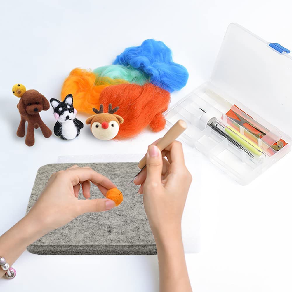 Wool Needle Felting Pad,6x6x1 inch Needled Felting Mat Woolen Block Thick and Firm Needle Felting Base Including Pair of Leather Finger Guards (6inch*6inch)