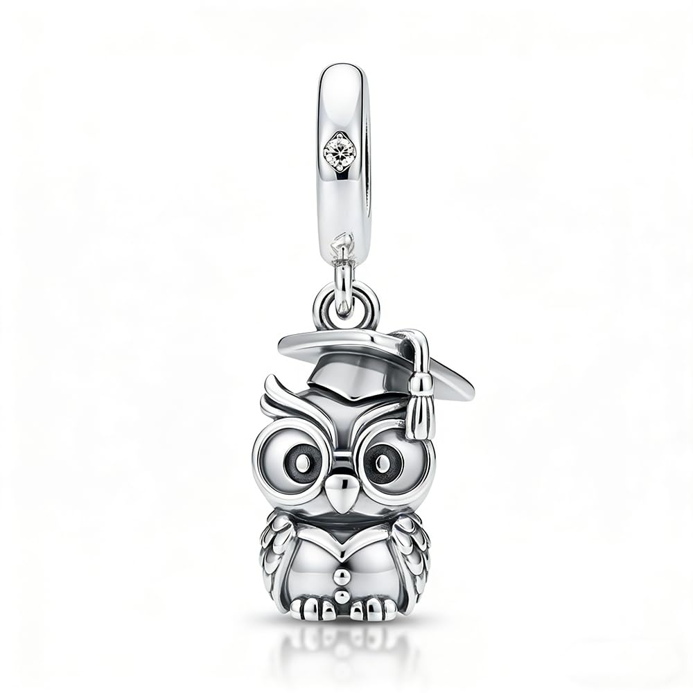 KEQ 2026 Graduation Cap Charms for Pandora Bracelets Necklace 925 Sterling Silver Bead for Daughter Granddaughter Graduation Pedant with 5A Cubic BBF Christmas Gift (Graduation Owl Cap)