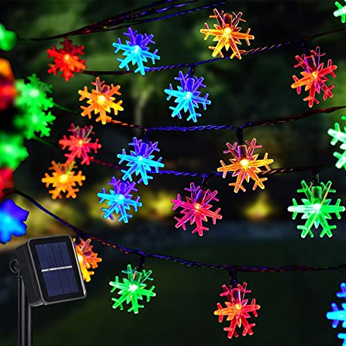 Dazzle Bright 100 LED Solar Christmas Snowflake Lights Outdoor, 39 FT Solar Powered Snowflake String Lights Waterproof for Xmas Tree, Holiday, Wedding Party, Patio Decorations (Multi Color)