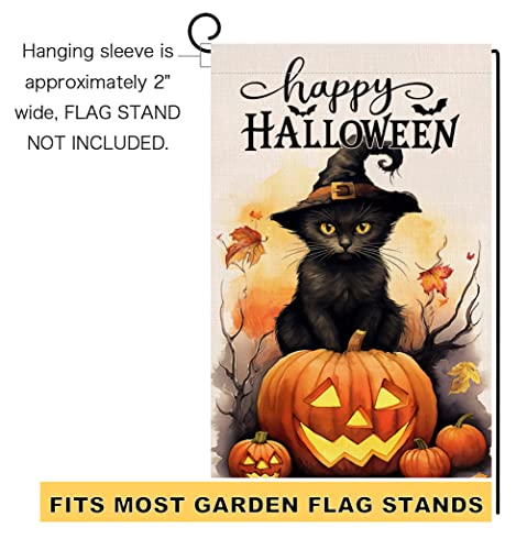 BLKWHT Halloween Cat Garden Flag 12x18 Vertical Double Sided Happy Halloween Pumpkin Holiday Outside Decorations Burlap Yard Flag BW479