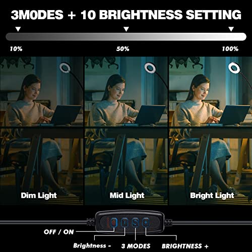 Yeegras Desk Magnifying Glass with Light 10x, Magnifer with 3 Light Color, 10 Adjustable Brightness, Flexible Gooseneck, Magnifying Lamp with Clamp for Craft, Diamond Painting, Soldering, Elderly