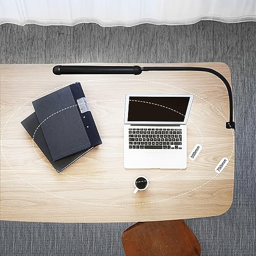 LED Desk Lamp with Clamp, Clamp Light with 30 Adjustable Color Modes, Clip on Light with Long Flexible Gooseneck, Eye Care Lamp Clamp for Study, Work, Home, Office, Black, 12W