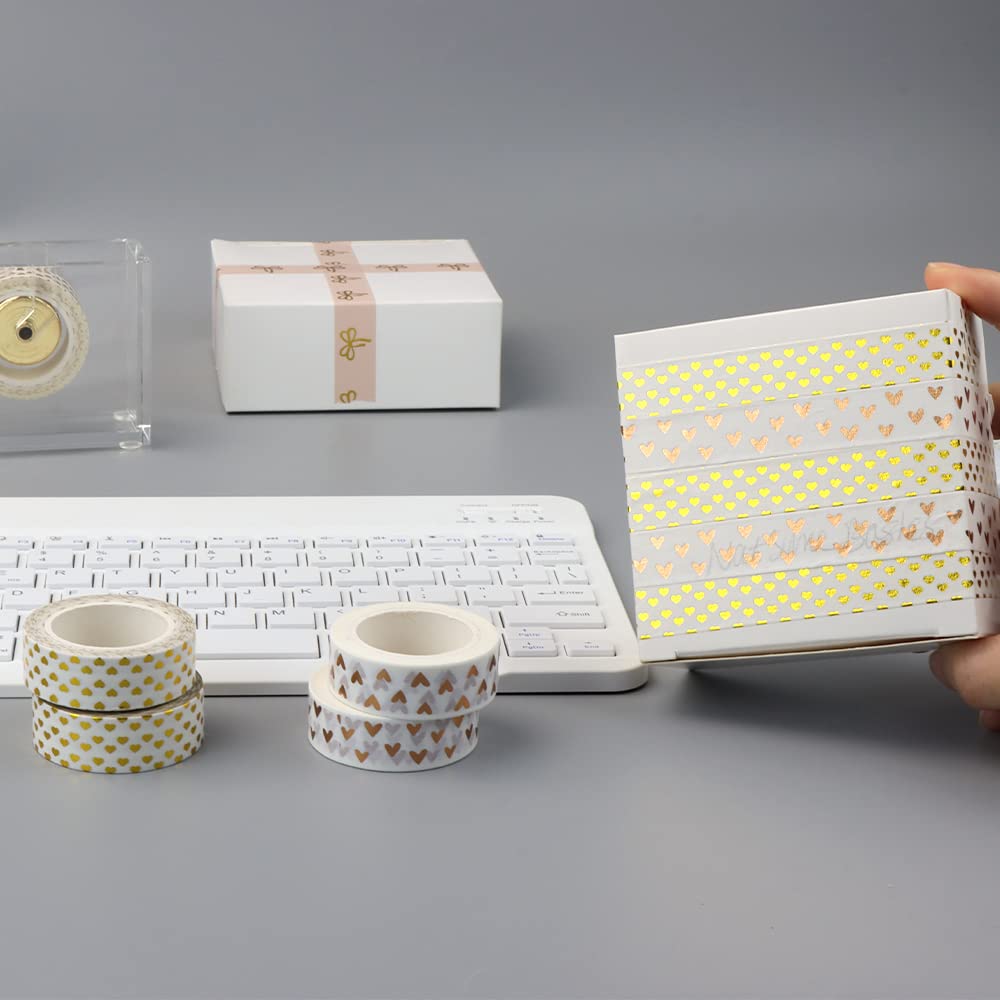 2 Love Washi Tapes Hearts Scrapbook Tape Glitter Foil Masking Tapes for Decor Holiday Wedding (Bronze Hearts Tape)
