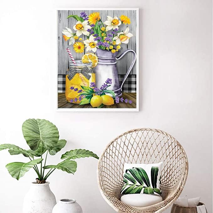 5D DIY Diamond Painting Kits for Adults Kids Lemon Flower Full Drill Embroidery Cross Stitch Crystal Rhinestone Paintings Pictures Arts Wall Decor Painting Dots Kits 15.7X11.8 in