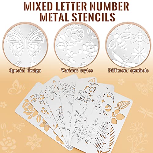 Lewtemi 6 Pcs Mixed Metal Stencil Wood Stencil Templates Stencils for Journaling Wood Burning Stencils for Wood Carving Drawing Engraving Scrapbooking Journal Craft DIY(Plant Style)