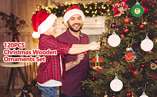 120Pcs Wood Slices 3.5" Wooden DIY Christmas Ornaments Unfinished Predrilled Wood Circles for Crafts Centerpieces Round Wooden Discs Hanging Decorations
