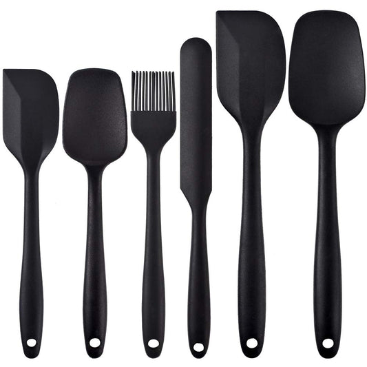 Newk Silicone Cooking Spatula Set, 6-Piece Set with One Piece Design, Nonstick Rubber Spatula Kitchen with Stainless Steel Core for Cooking, Baking, and Mixing - Black