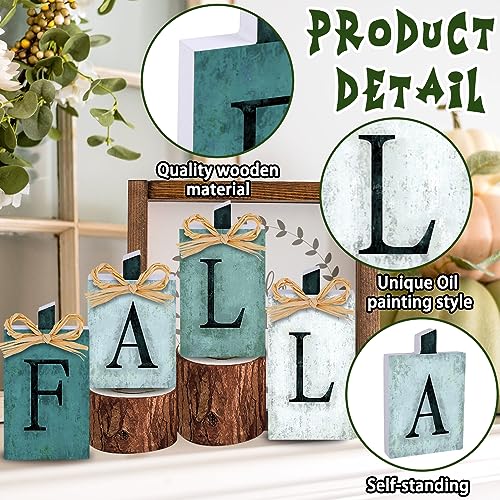 YUJUN 4 PCS Fall Pumpkin Wooden Signs Decoration,Blue Autumn Tiered Tray Pumpkin Tabletop Decor for Thanksgiving Fall Home Kitchen Harvest Party Decor Supplies